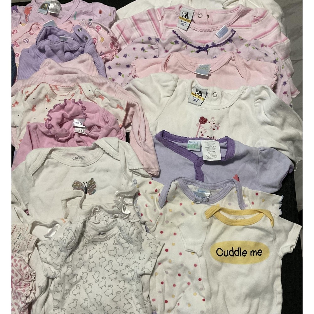Mixed Brands 37pc Clothes Lot Girls NB-6M Multicolor Layette Bodysuits Sleepers - Picture 2 of 7